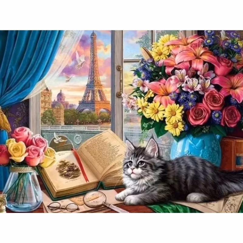 Diamanttavla (Runda) Cat Mademoiselle 50x60