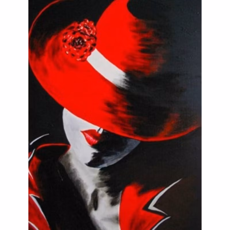 Diamanttavla Woman With Red hat 40x50