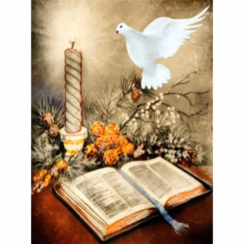 Diamanttavla Duva Och Bibel 40x50