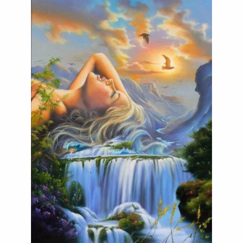 Diamanttavla Waterfall Girl 50x70