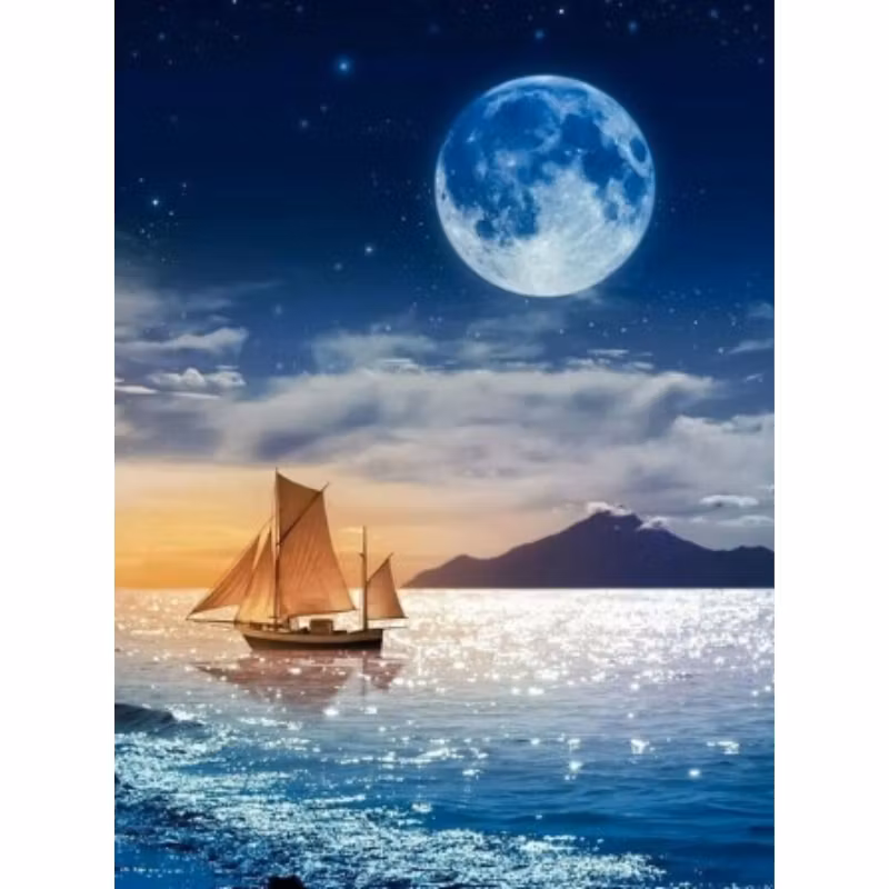Diamanttavla Segelbåt Månsken 40x50