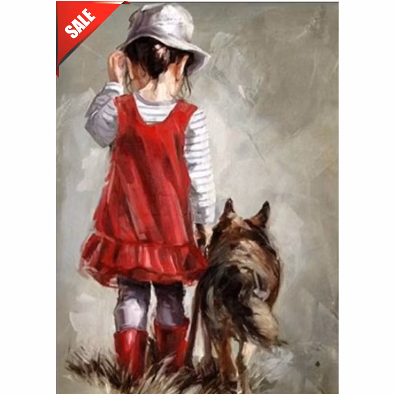 Diamanttavla Flicka Med Hund 40x50