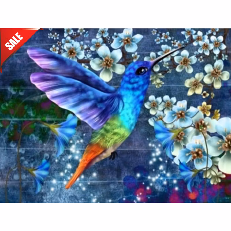 Diamanttavla Hummingbird And Flowers 30x40