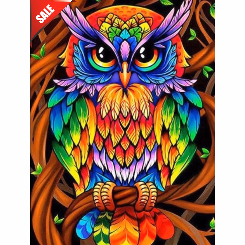Diamanttavla Regnbågsuggla 30x40