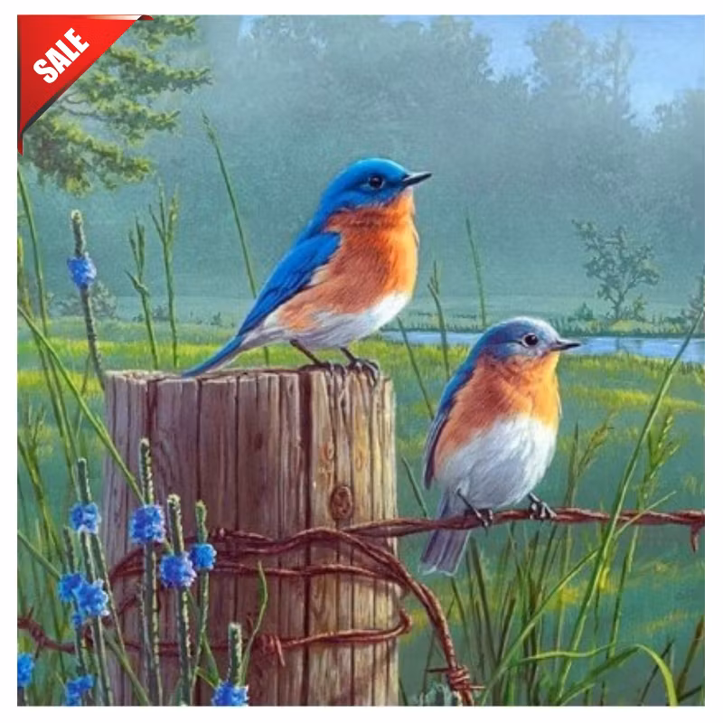 Diamanttavla Fåglar På Stolpe 40x40