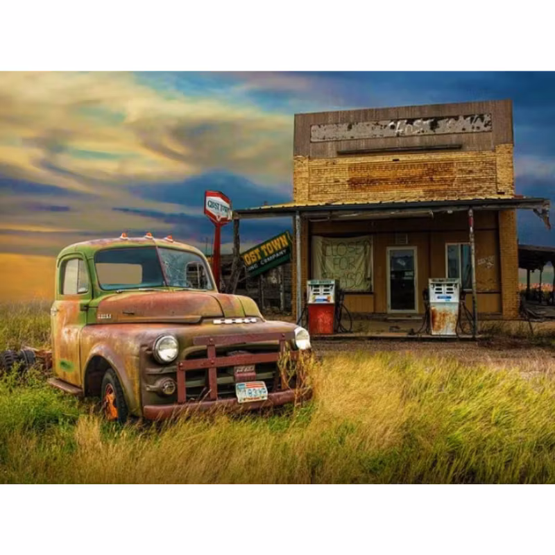 Diamanttavla Old Gas Station 40x50
