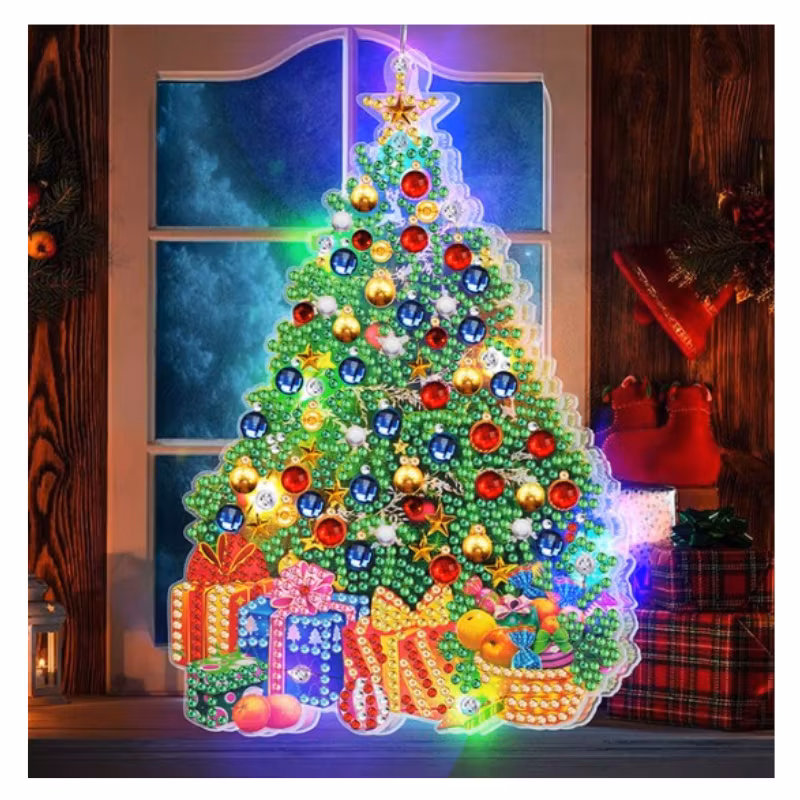 Diamond Painting Hängande Ledlampa Julgran