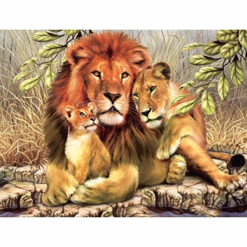 Diamanttavla African Lions 40x50