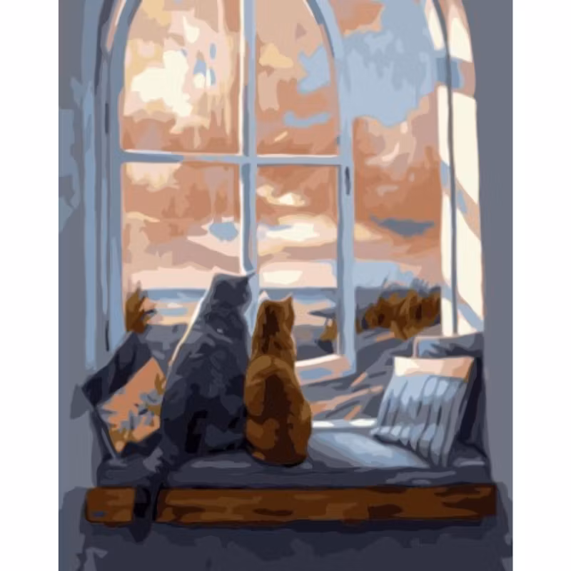 Paint By Numbers Katter I Fönster 40x50