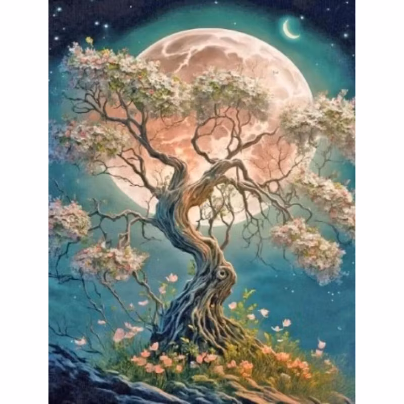 Diamanttavla Moon Tree 40x50