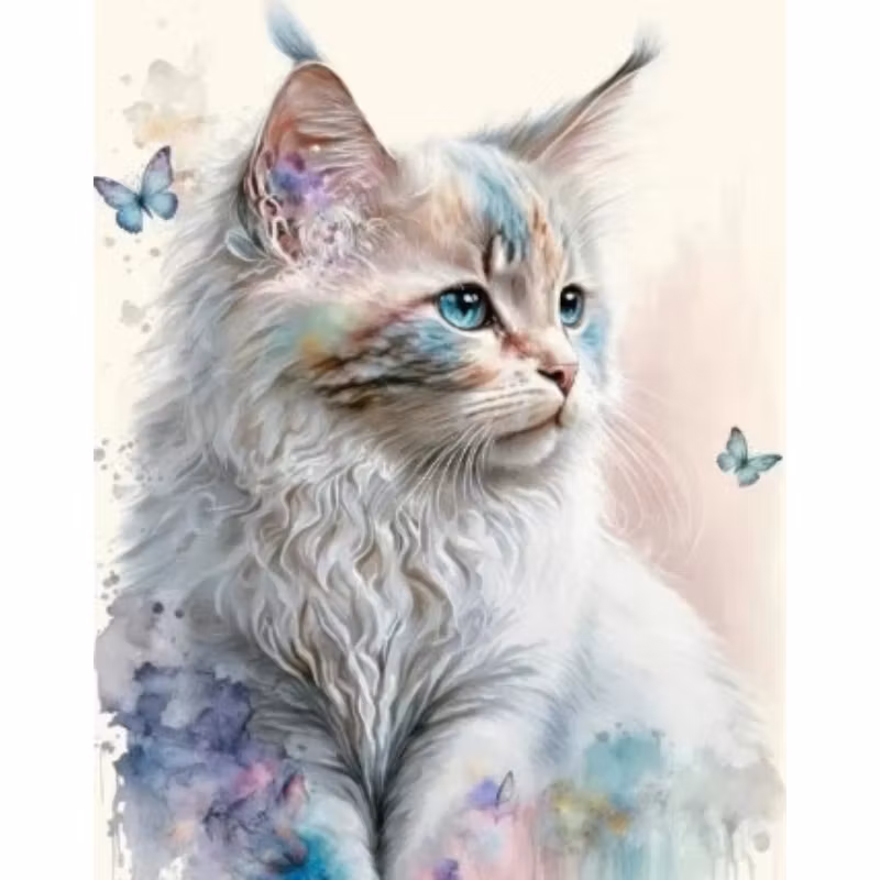 Diamanttavla Cat And Butterflies 40x50