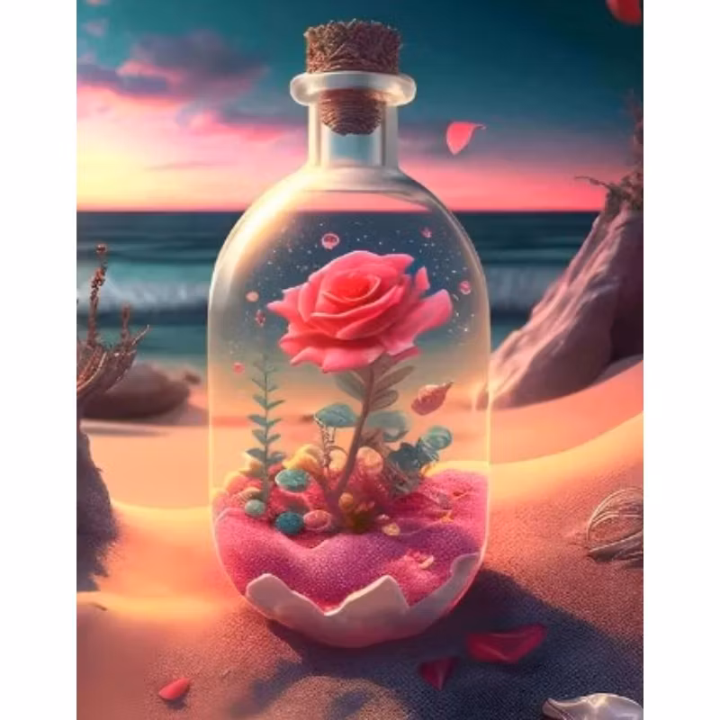 Diamanttavla Rose In A Bottle 40x50