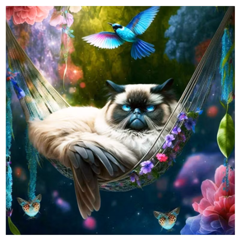 Diamanttavla Katt I Hängmatta 50x50