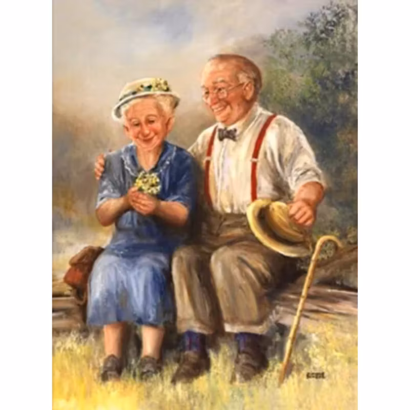 Diamanttavla Romantiskt Äldre Par 40x50