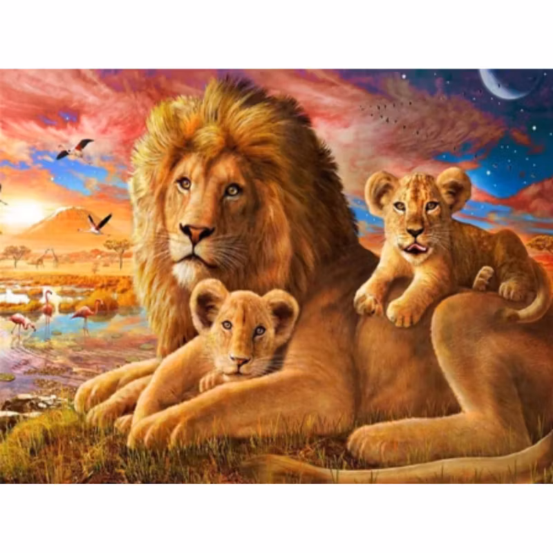 Diamanttavla Lejonfamilj 40x50