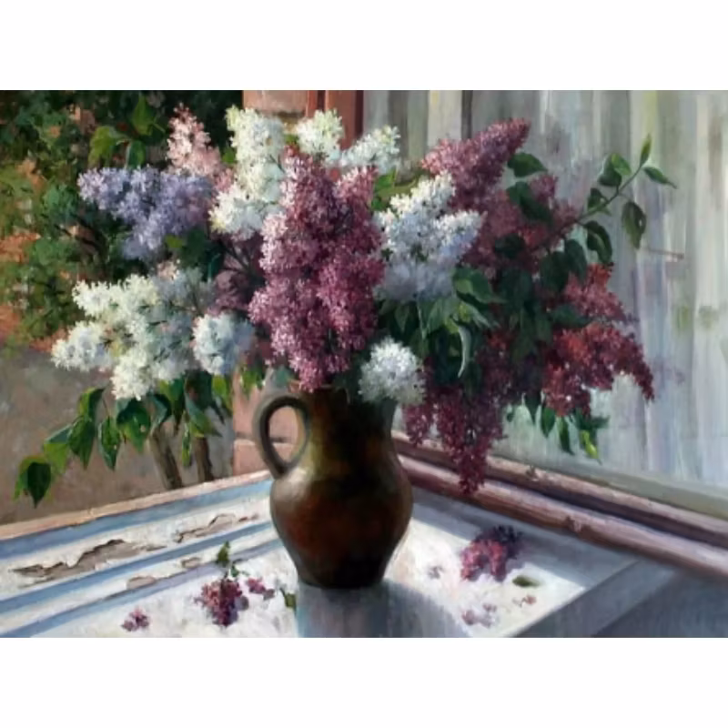 Diamanttavla Syrener I Fönster 40x50