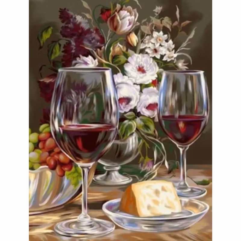 Diamanttavla Wine And Cheese 40x50