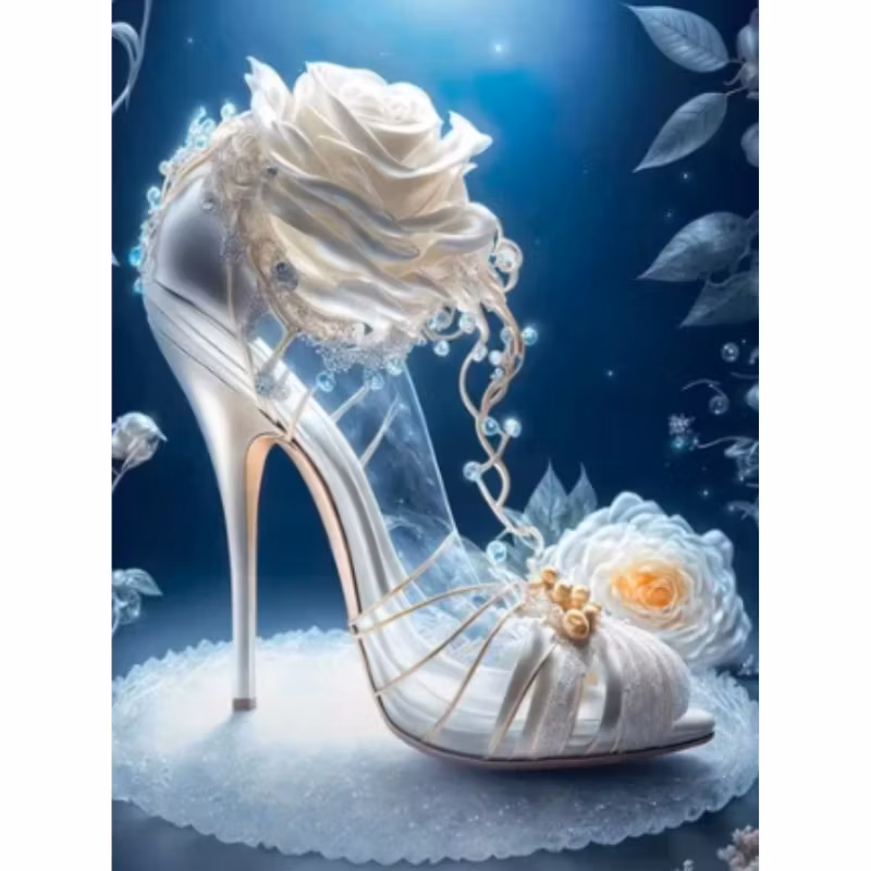 Diamanttavla Shoe White Rose 40x50