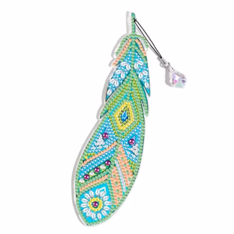 Diamond Painting Bokmärke Fjäder Blå 21x6 cm