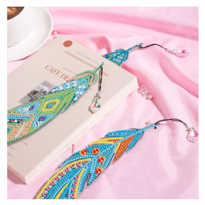 Diamond Painting Bokmärke Fjäder Blå 21x6 cm