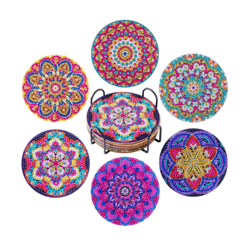 Diamond Painting Glasunderlägg 6-Pack Mandala Flower