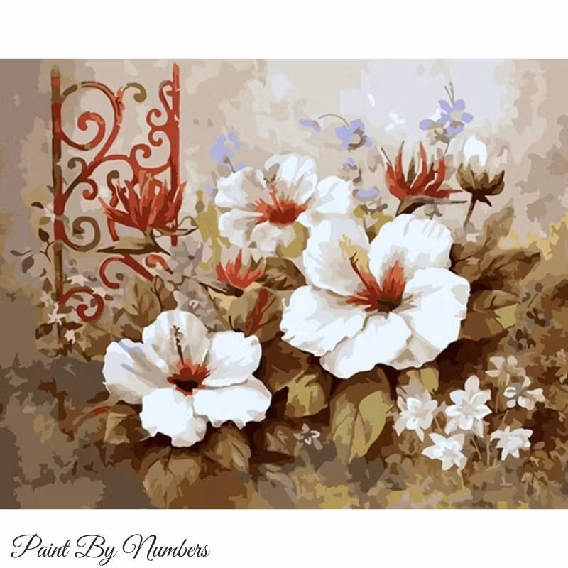 Paint By Numbers Red And White Flower 40x50