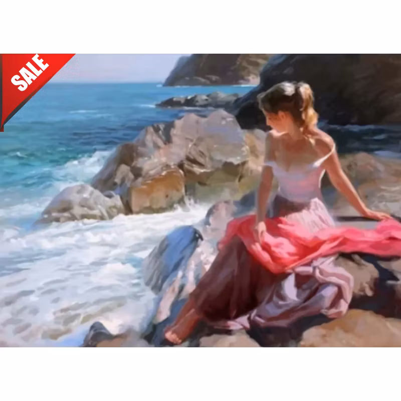 Diamanttavla Kvinna Vid Havet 40x50