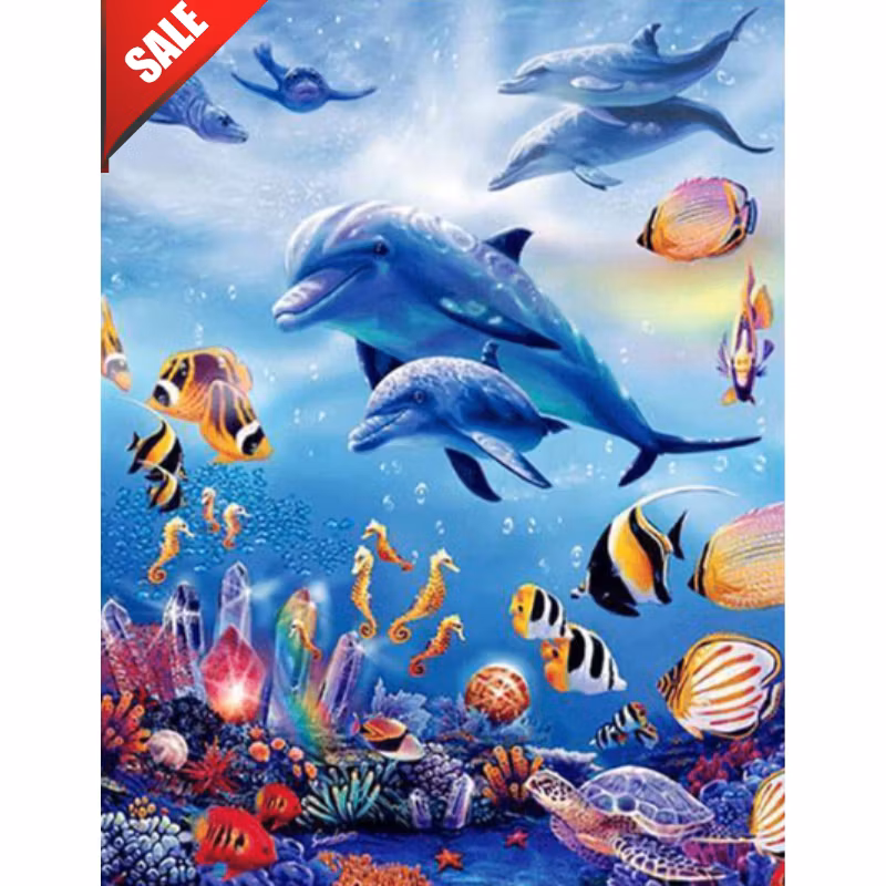 Diamanttavla Ocean Dolphins 40x50