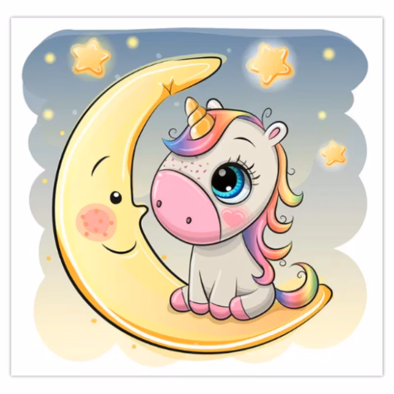 Diamanttavla Moon Unicorn 30x30