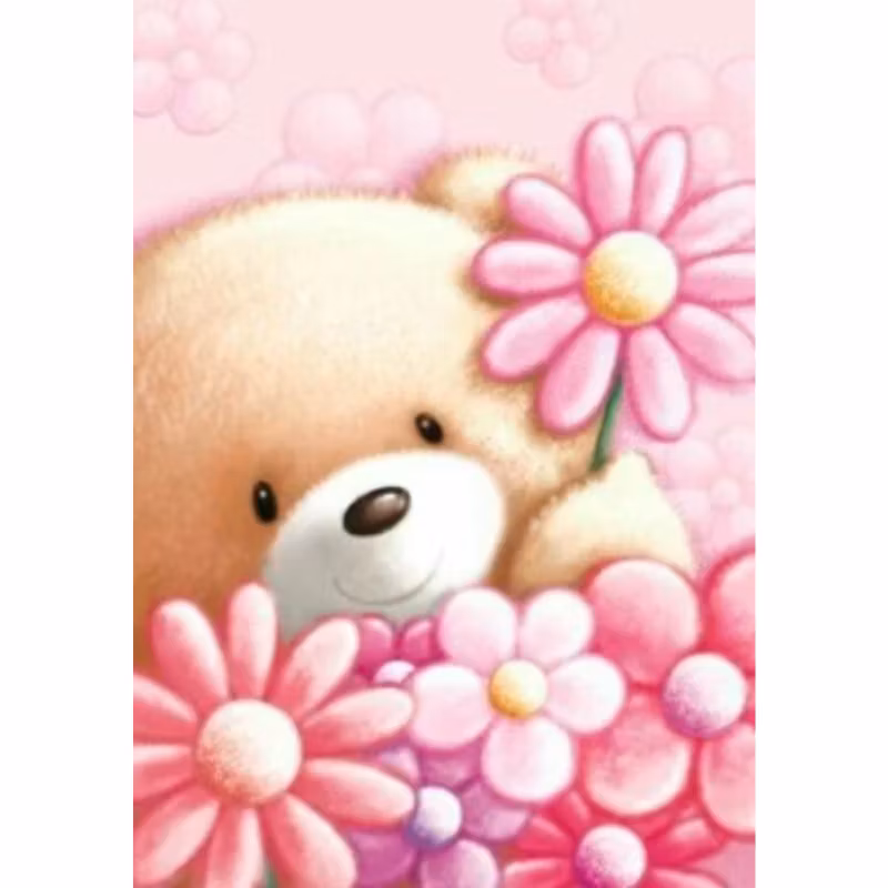 Diamanttavla (R) Nalle Blommor 30x40