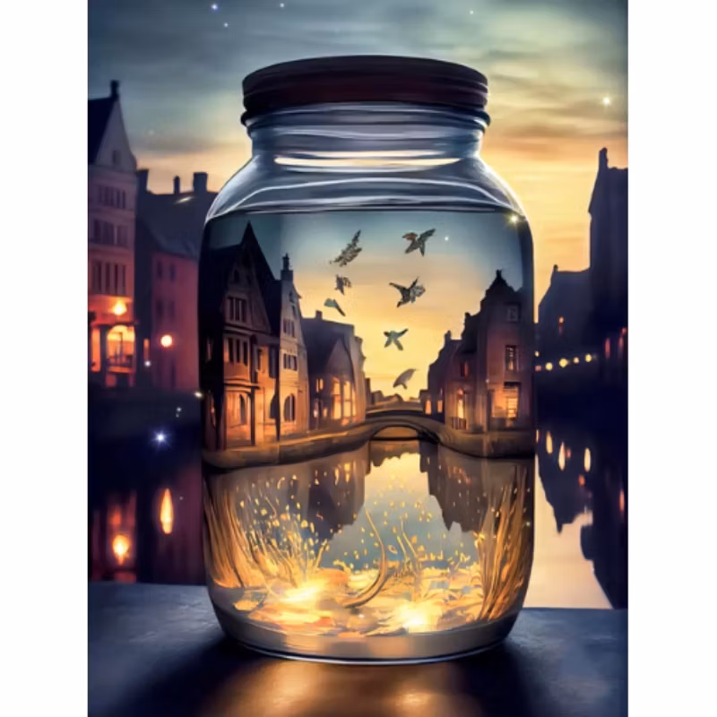 Diamanttavla City In A Jar 40x50