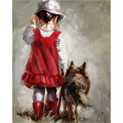 Diamanttavla Girl With Dog 40x50