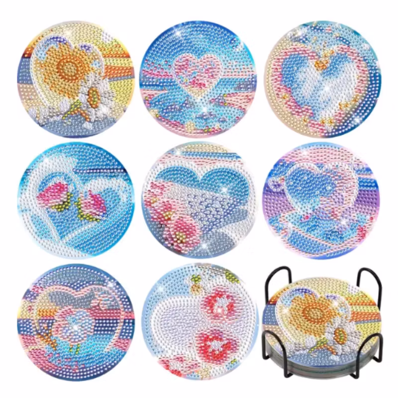 Diamond Painting Glasunderlägg 8-pack Hearts