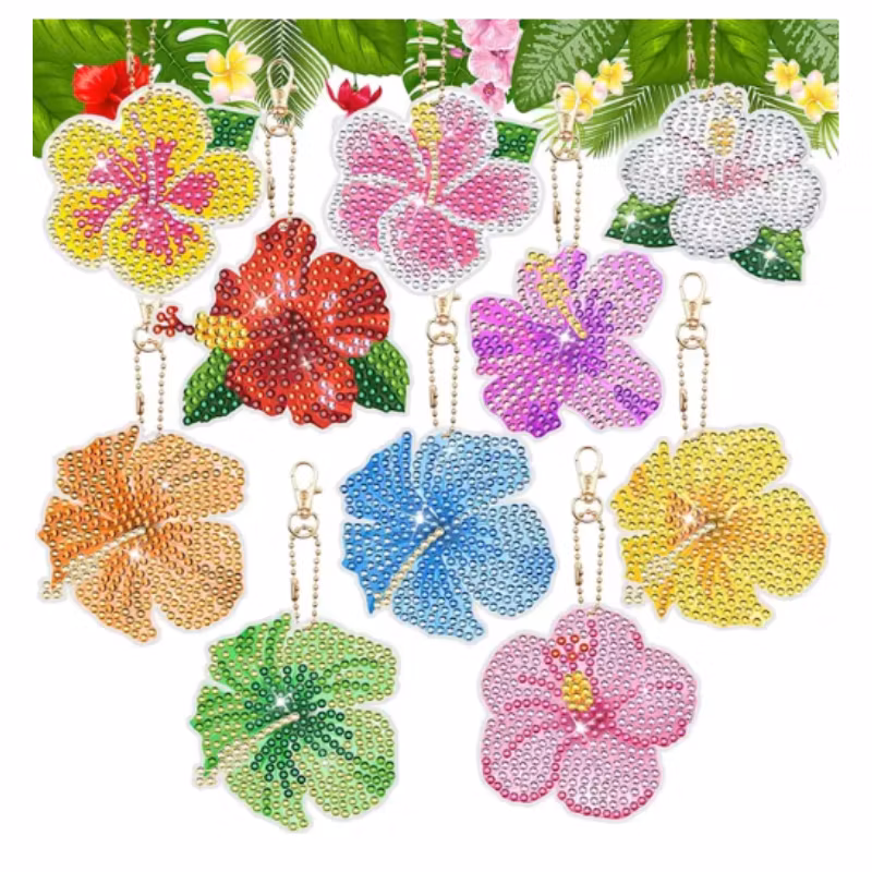 Diamond Painting Nyckelringar Blommor 10-Pack
