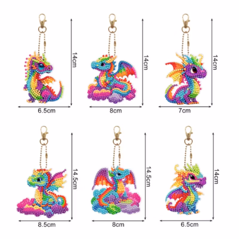 Diamond Painting Nyckelring Drakar 6-Pack