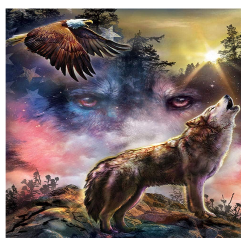 Diamanttavla Wolf And Eagle 50x50