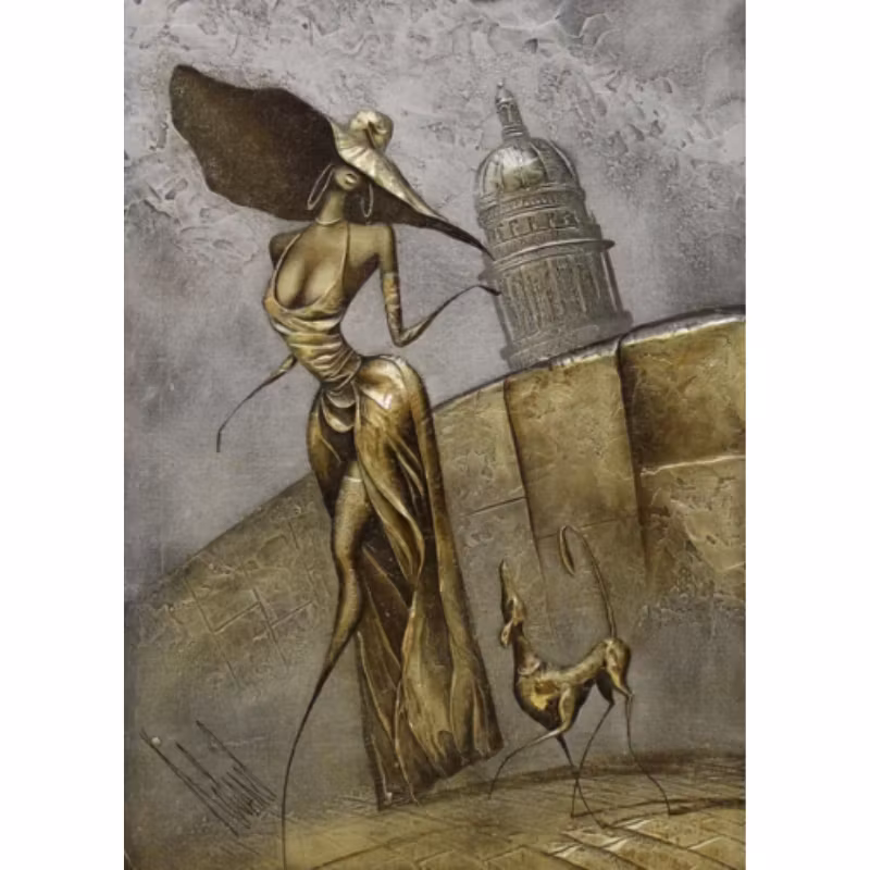 Diamanttavla Elegant Lady Walking With Dog 40x50