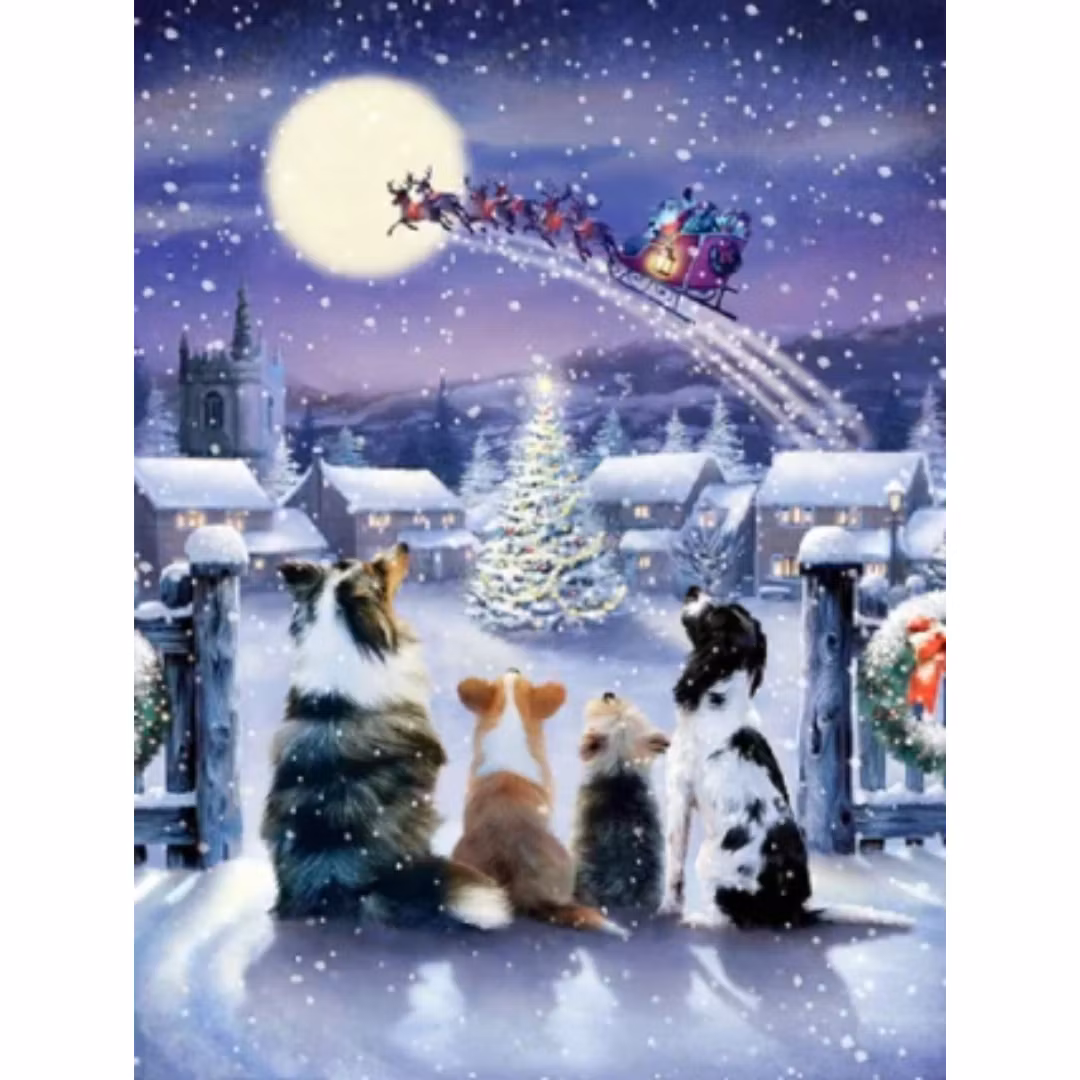 Diamanttavla Dogs Christmas Evening 40x50