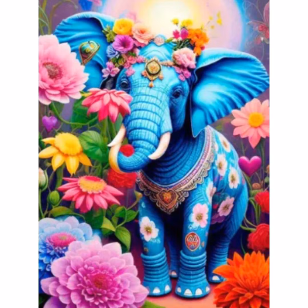 Diamanttavla Flower Elepphant 40x50