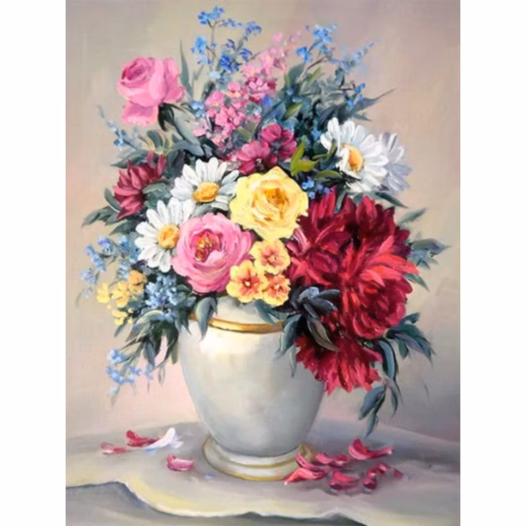 Diamanttavla Blomsterbukett I Urna 40x50