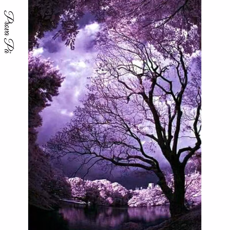 Diamanttavla (Runda) Purple Trees