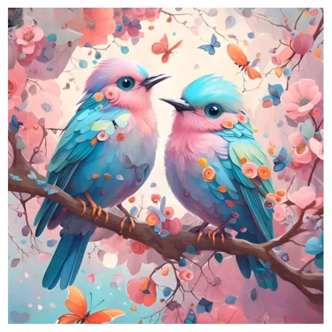 Diamanttavla Birds Pastell 40x40