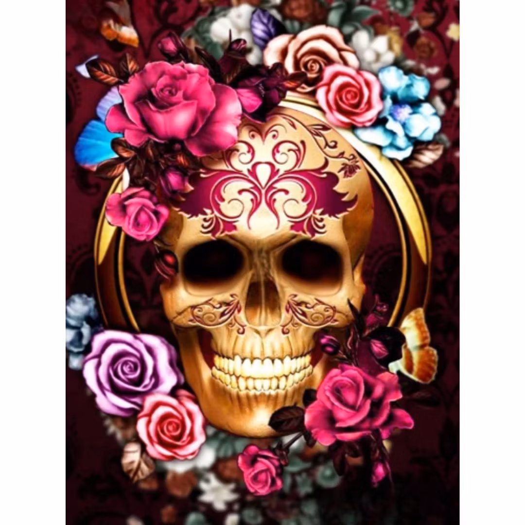 Diamanttavla Skull Roses 40x50