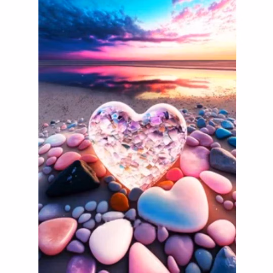 Diamanttavla Chrystal Beach Heart 40x50