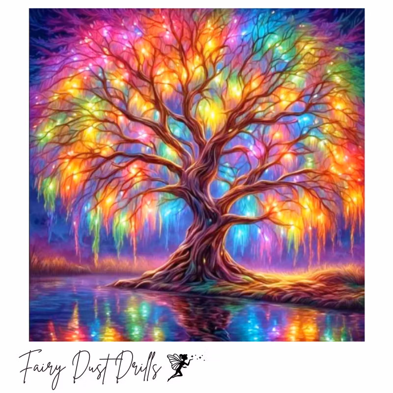 Diamanttavla Fairy Dust Drills Glowing Tree 40x40
