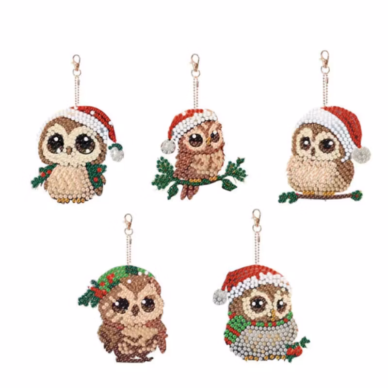 Diamond Painting Nyckelringar 5-Pack Julugglor