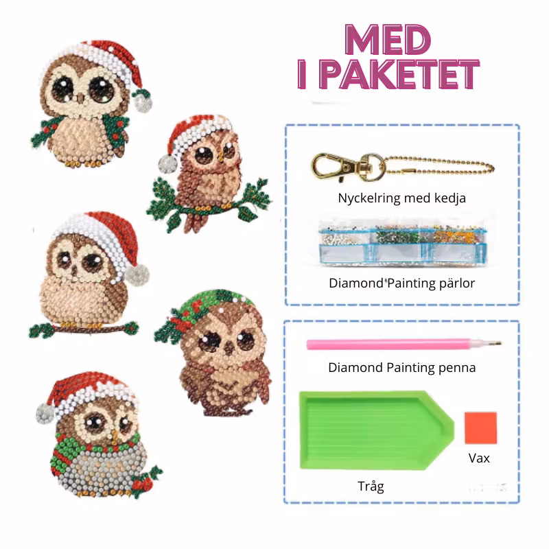 Diamond Painting Nyckelringar 5-Pack Julugglor