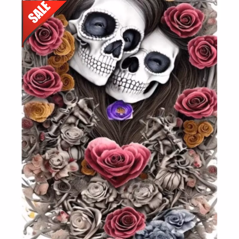 Diamanttavla Skull Roses 40x50