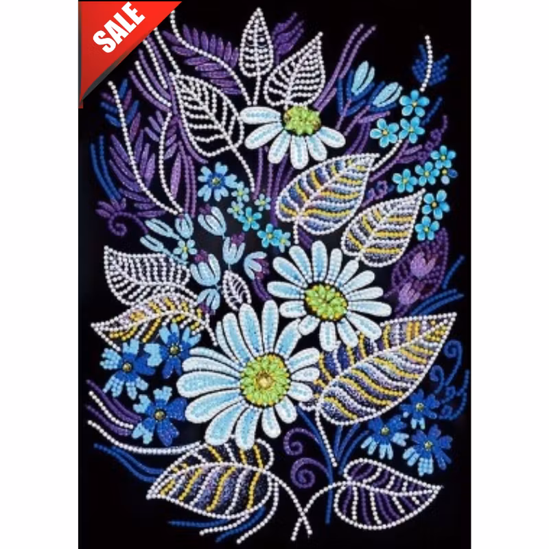 Diamanttavla Självlysande Pärlor Blommor 30x40