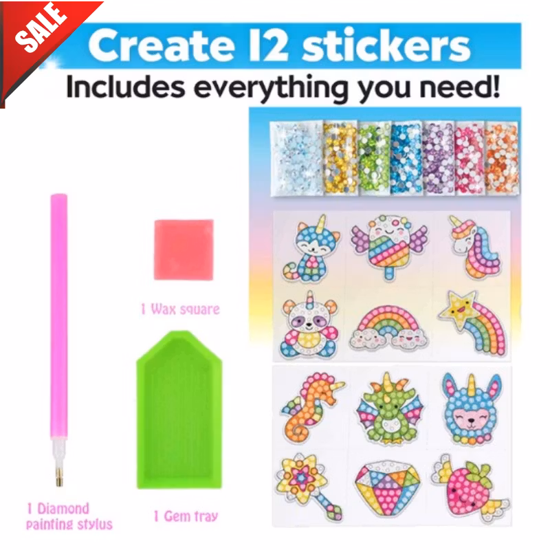 Diamond Painting Stickers Rainbow Sparkles 12-Pack